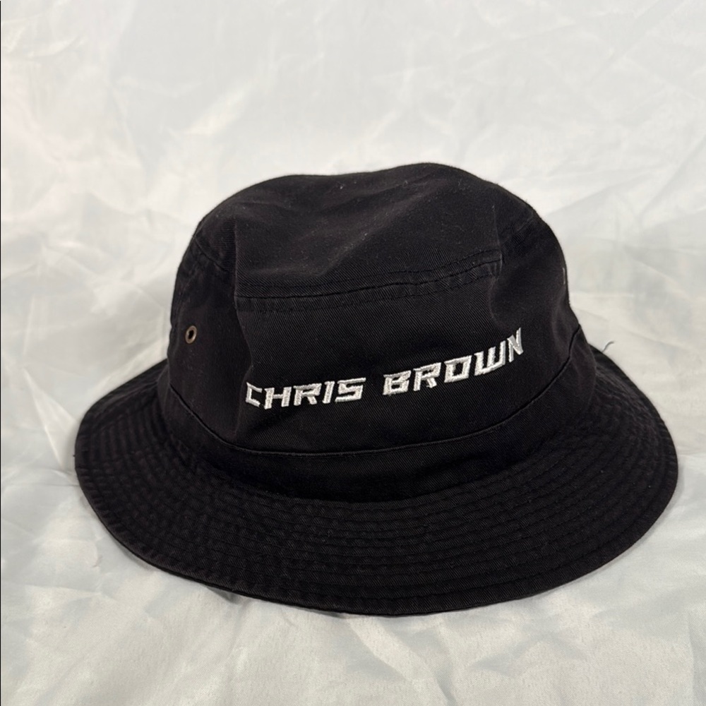 Black Bucket Chris Brown Hat w/White Embroidered Text - Small